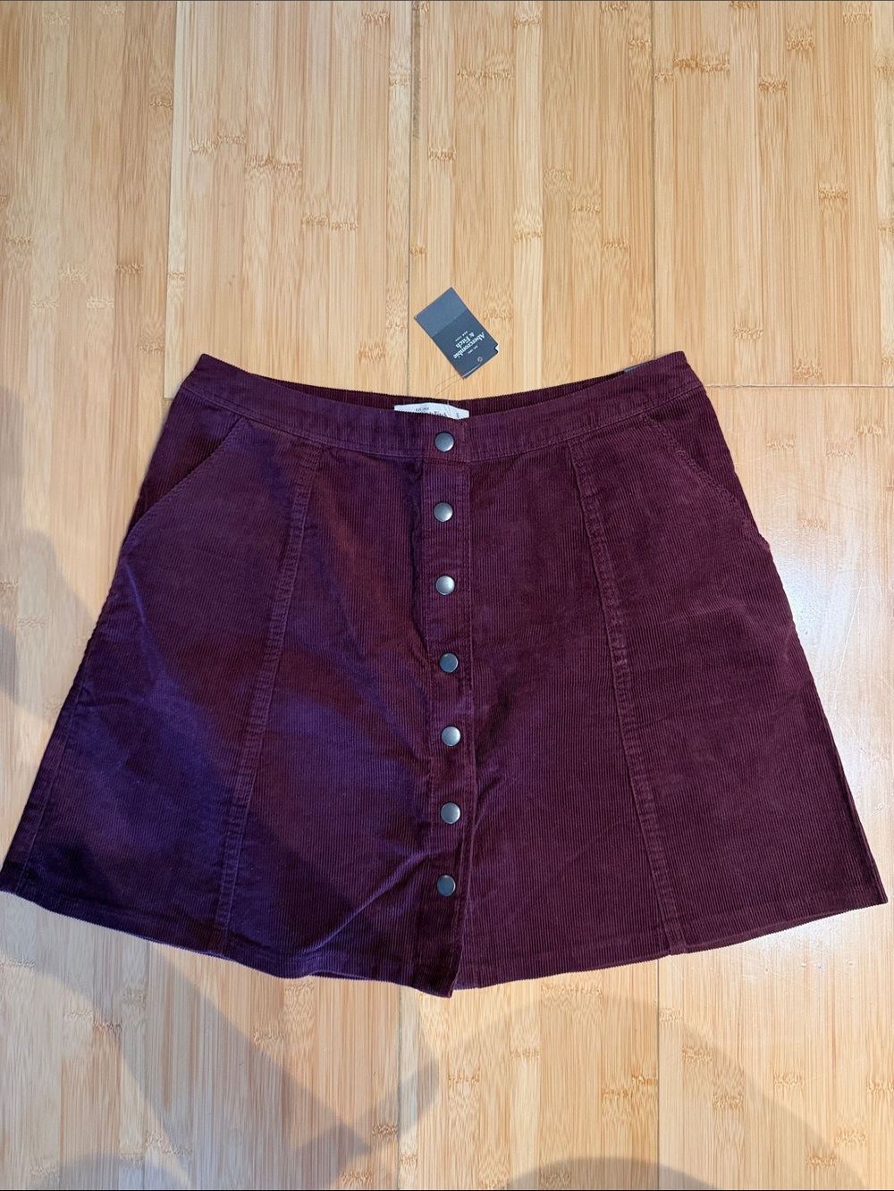 Abercrombie & Fitch Corduroy Button-Front A-Line Skirt in Deep Burgundy
